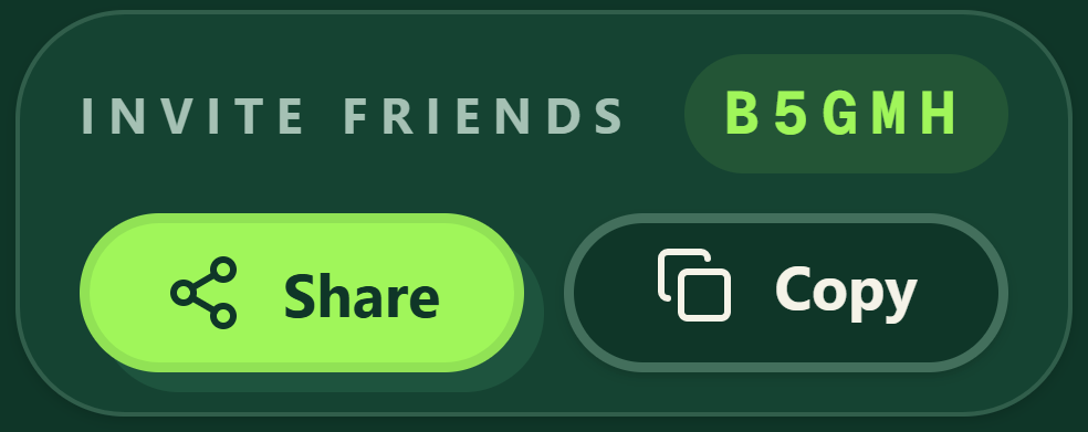 Under Par invite screen showing a shareable invite link and code ready to send to friends.